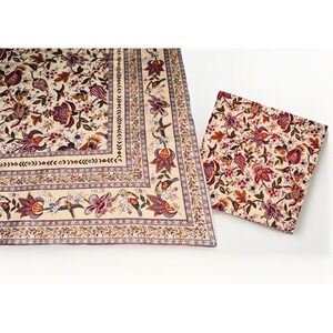 French Provencal Valdrôme Cotton Rectangle Tablecloth 62"x 117" Floral Block